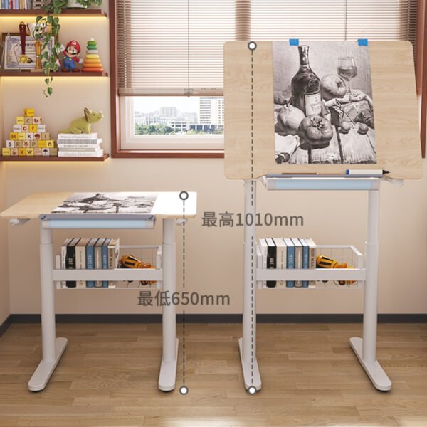 Height Adjustable Mobile Desk Drawing Table with Tiltable Tabletop-ZHEHAN - Image 3