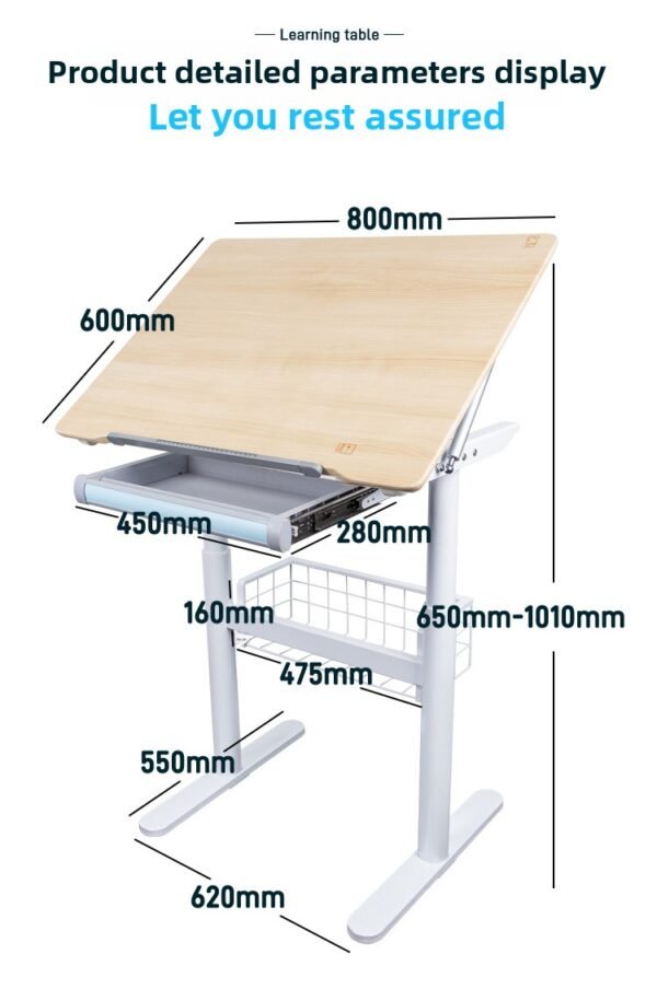 Height Adjustable Mobile Desk Drawing Table with Tiltable Tabletop-ZHEHAN - Image 6